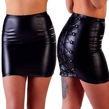 Punk Fashion Faux Leather Short Skirts Women Black Streetwear Sexy Bodycon Tight Lace-up Pencil Mini Skirts 2024 - buy cheap