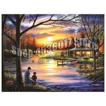 Venda bordada com miçangas bricolagem 5d pintura de diamantes cabines fios pesca pôr-do-do-sol paisagem quadrado completo presente de mosaico strass 2024 - compre barato