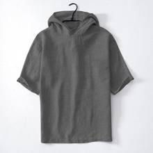 Camisas masculinas de algodão e linho com capuz, camisa retrô solta e casual de manga comprida, blusa masculina com capuz, 2020 2024 - compre barato