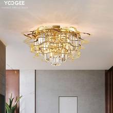 Lámpara de techo dorada de diseño moderno para dormitorio, sala de estar de lujo, led, lustre redondo, cocina, Isla, accesorio de luz de cristal 2024 - compra barato