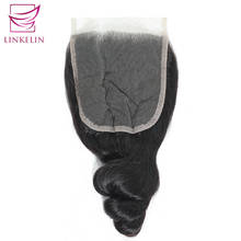 Linkelin cabelo onda solta fechamento 4*4 livre/três/parte média remy cabelo humano 8-20 polegada peruano fechamento do laço cor da natureza 2024 - compre barato