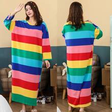 Women Cute Striped Sleepwear Cotton O Neck Long Sleeve Nightdress Lingerie Cartoon Print Homewear 2024 - buy cheap