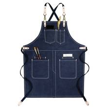 Avental tecido denim com pernas divididas, avental para barista restaurante, churrasco, uniforme de chef de pastelaria, barbeiro, jardim de trabalho, b51 2024 - compre barato