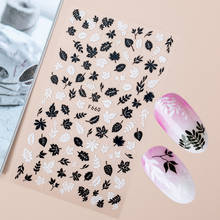 1pcs  Black and white Leaf 3D Nail Sticker Coconut Tree Leaf Pattern Adhesive Transfer Sticker  DIY Nail Decoration 2024 - buy cheap