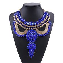 Colar feminino com pingente cristal azul, colar grande em camadas, pingente étnico 2024 - compre barato
