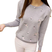 Свитер женский с вышивкой, вязаный пуловер с длинным рукавом, короткий осенний вязаный свитер, большие размеры 2024 - купить недорого