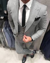 Ternos masculinos com gola alta (jaqueta + calça + colete + gravata), novo estilo, braço de homem, casamento, padrinho, 3 peças 2024 - compre barato
