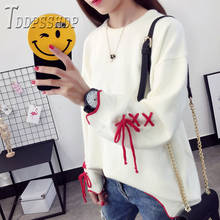 2019 Sleeve With Bandage Women Sweater Round Neck Korean Minimalist Office Lady Sweater 2024 - buy cheap