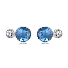 Brilho do parafuso prisioneiro azul brinco 100% prata esterlina para presente da jóia da forma feminina 2024 - compre barato