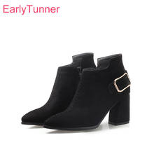 Brand New Fashion Black Brown Women Ankle Riding Boots Anti-slip Lady Dress Shoes High Heels EK185 Plus Big Size 32 43 47 2024 - buy cheap