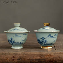Cuenco vintage hecho a mano de porcelana blanca y PINTADO DE AZUL, tazón grande de cerámica, taza única, juego de té de Kung Fu 2024 - compra barato