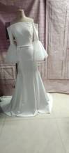 Elegant Long Satin Beaded Lace Wedding Dresses Boat Neck Pleated Floor Length Zipper Back Ivory Bridal Gowns for Women 2024 - buy cheap