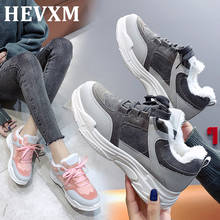 HEVXM Retro Women's Winter Sneakers Warm Fur Chunky Sneakers Platform Pink grey Plush Casual Shoes Woman Ladies Vintage Sneakers 2024 - buy cheap
