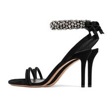 Crystal Ankle Strap Sandals Tie Up Open Toe Cut Out Stiletto High Heels Shoes Summer Ladies Runway Dress Black Sandals Women 2024 - buy cheap