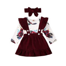 Conjunto de ropa Floral para bebé, Pelele de manga larga + vestido de correa, diadema, 0-24M, 3 uds. 2024 - compra barato