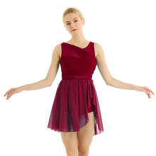 Women Asymmetric Ballet Dance Mesh Leotard Gymnastics Skate Dress Sleeveless Cut Out Stage Performance Chiffon Bodysuit Costume 2024 - buy cheap