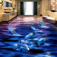 Custom flooring 3d mural dolphins rushing out of the water ocean world 3D bathroom living room floor tiles 3d papel de parede 2024 - buy cheap