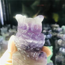 Escultura de cristal de fluorita Cuarzo Natural, búho, Animal, decoración del hogar, espíritu Fengshui, curación, meditación 2024 - compra barato