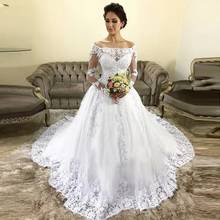 ANGELSBRIDEP с вырезом лодочкой и бальное свадебное платье 2020 модная одежда с длинным рукавом и аппликацией с длинным шлейфом размера плюс Аравия платья для матери невесты 2024 - купить недорого