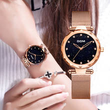 Dom relógio feminino luxuoso com cristais, mostrador de céu estrelado, aço inoxidável à prova d'água, ouro rosa, feminino 2024 - compre barato