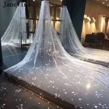 JaneVini Luxury Rhinestone One Layer Bridal Veil Cathedral Wedding Veils 3D Flowers Pearls Tulle Dubai Bride's Hair Accessories 2024 - buy cheap