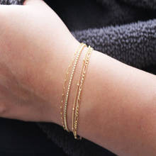 Conjunto de 4 unids/set de pulseras de cadena para mujer, Color dorado y plateado, joyería de moda, cadena de mano para mujer, estilo básico Simple, nuevo, 2021 2024 - compra barato