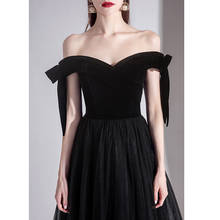 Elegante vestido de noche negro con hombros descubiertos para mujer, vestido largo Formal de tul para fiesta, vestido de noche 2024 - compra barato