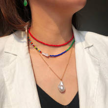 Collar de perlas pequeñas estilo arcoíris bohemio para mujer, cadena multicapa con combinación de perlas, colgante para el cuello, cadena de cuentas de Color en capas 2021 2024 - compra barato