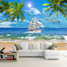 Praia de coco vista mar personalizado 3d foto papel parede murais para sala estar quarto decoração mural 3d 2024 - compre barato