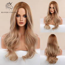 BLONDE UNICORN 26inch Synthetic Wigs Ombre Brown to Blonde Natural Long Wavy Wig For Black White Women Heat Resistant Fibre 2024 - buy cheap