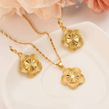 Conjunto de joias estilo dubai índia luxuoso com flores e pingentes, colar e brincos para mulheres e meninas casamentos 2024 - compre barato