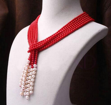 3 linha bonita vermelho 6mm coral branco água doce 7-8mm colar de pérolas jóias finas 2024 - compre barato