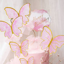 1, комплект с надписью «розовый», «бабочка» бумажный Топпер на торт Happy Birthday для капкейка-для Baby Shower или для вечеринки Свадебная вечеринка платье для девочек на день рождения торт украшения 2024 - купить недорого