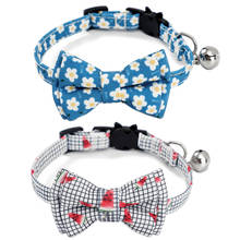 Collar de gato a cuadros separable con campana y accesorios, Collar de gatito con estampado Floral de flores, pajarita de seguridad ajustable para gatito 2024 - compra barato