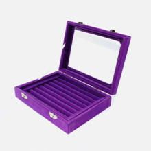 SZanbana-caja de exhibición de anillos de terciopelo púrpura, 7 ranuras, organizador de pendientes, joyas, gemelos en forma de bandeja, almacenamiento y caja de exposición con tapa de vidrio transparente 2024 - compra barato