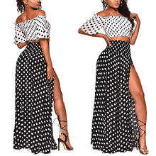 New Arrival Women Casual Clothes Sets Plus Size Two Piece Outfits Off Shoulder Crop Top + Split Long Skirt Polka Dots Clothes 2024 - buy cheap