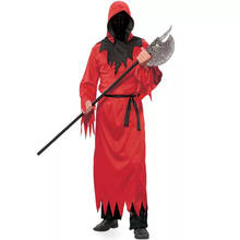 Halloween Red Grim Reaper Death Costume For Adult Men Horror Joker Masquerade Dress Cosplay Outfit Scary Maxi Hooded Gown Robe 2024 - buy cheap