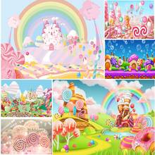 PHOTURT Candyland Backdrop Girls Birthday Baby Shower Background Pink Sweet Rainbow Polyester Vinyl Decoration Props 2024 - buy cheap