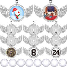 2PCS 30mm Angel Wings Cabochon Pendant Base Jewelry Making Rhinestone Blank Tray For DIY Photo Necklace Keychain Findings Crafts 2024 - buy cheap