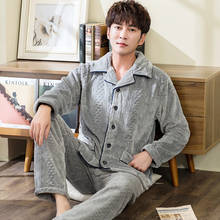 Winter Man's Coral Fleece Pajamas 2 Pieces Lounge Sleepwear for Men Pijama Bedgown Home Lounge Clothes Grey Warm Thicken Pyjamas 2024 - buy cheap