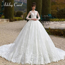 Ashley Carol Ball Gown Wedding Dress 2022 Long Sleeve O-Neck Appliques Lace Up Cathedral Princess Bridal Gown Vestido De Noiva 2024 - buy cheap