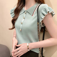 Moda coreana elegante topo verão plissado manga de malha t camisa femme feminino topos camiseta poleras mujer de moda 2022 2024 - compre barato