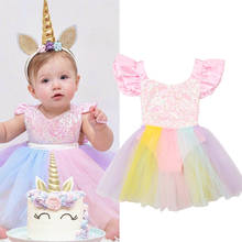 Qunq-vestido de arcoíris con lentejuelas para niñas, traje de malla de princesa para recién nacidos, 1 año de fiesta de cumpleaños, ropa infantil, novedad de verano de 2021 2024 - compra barato