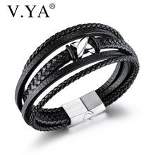V. ya pulseira de couro em forma de x, bracelete de tecelagem multicamadas, de aço inoxidável, presente para amigo 2024 - compre barato