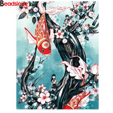 Desenhos animados carpa colorida peixe koi 5d diy pintura de diamante completo quadrado broca redonda menina mosaico bordado decoração de diamante 2024 - compre barato