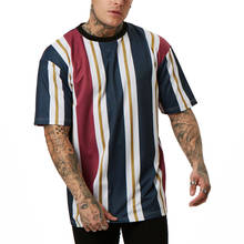 Men T Shirt Fashion Striped Loose Top Male O-neck Tops Tee Summer Short Sleeve T-shirt Cotton Tee Shirts Hip hop Tees Streetwear 2024 - buy cheap
