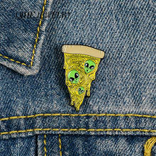 QIHE JEWELRY Alien Pizza Pins Funny Design Enamel Pins Metal Brooches Badges Denim Clothes Accessories Women Pins Fashion Gifts 2024 - buy cheap