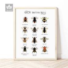 Bumble Bee Watercolors Painting Print Insect Natural Farmhouse Wall Art Picture Entomology Art Poster Kids Room Wall Decoration 2024 - buy cheap
