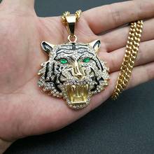 Hip Hop Rhinestones Paved Bling Iced Out GoldStainless Steel Big Tiger Pendants Necklace for Men Rapper Jewelry with cuban chain 2024 - buy cheap