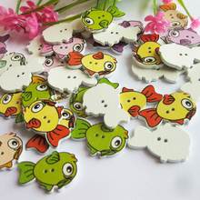 50Pcs/lot Mixed Color Cute fish Multicolor Botones 2 Holes Wooden Printing Buttons Sewing Accessories Scrapbooking 2024 - buy cheap